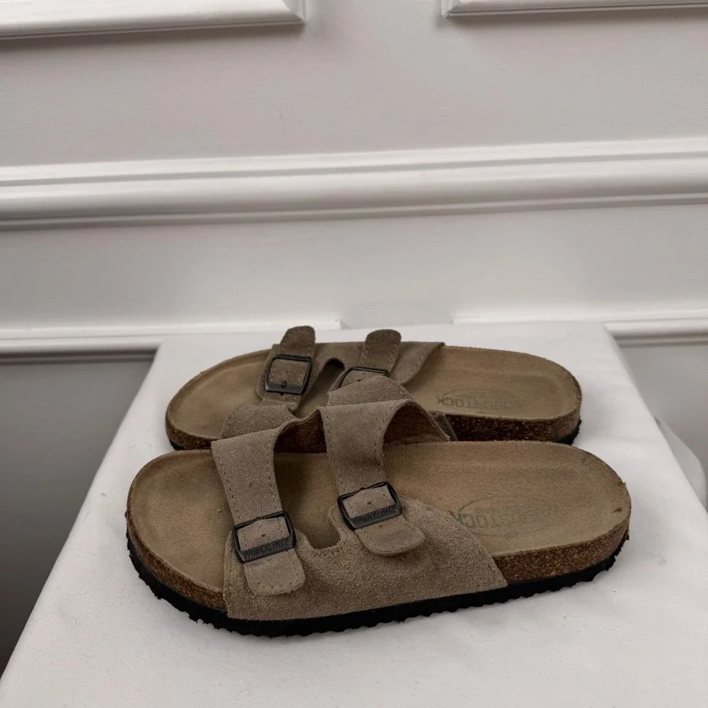 Woodstock Boys Suede Two Strap Slide Sandals Brown Taupe Size 2M